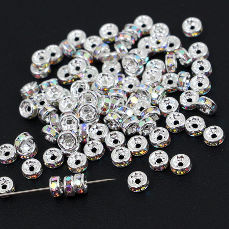 Przekładka oponka z cyrkoniami silver/crystal AB 6mm [10szt]