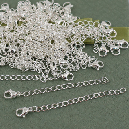 Zapięcie przedłużka z karabińczykiem stal szlachetna posrebrzana 5cm SILVER