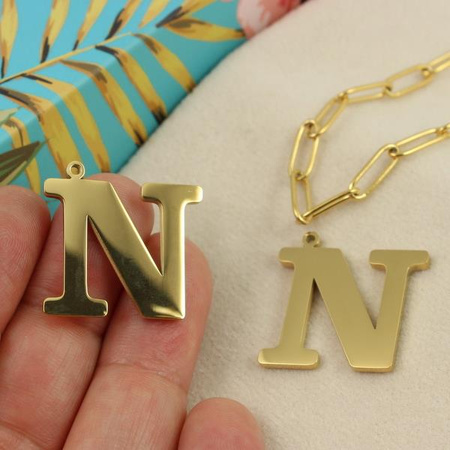 Zawieszka stal szlachetna pozłacana 25mm litera N