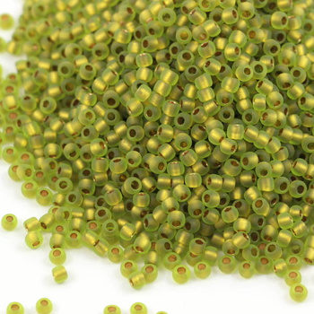 Toho Round 8/0 Gold-Lined Rainbow Frosted Peridot [10g]