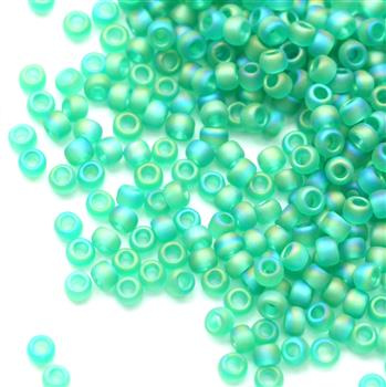 Toho Round 8/0 Transparent-Rainbow-Frosted Dark Peridot [10g]