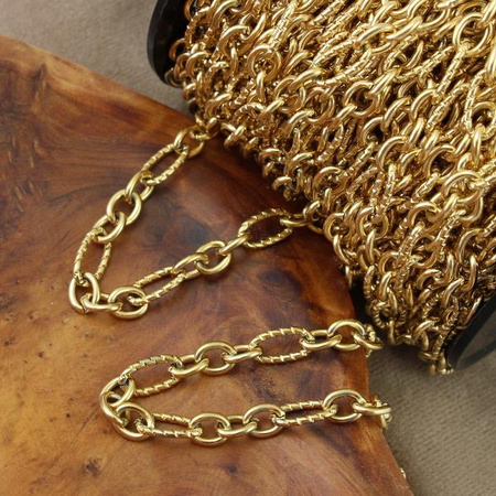 Łańcuszek złoty karbowany owalny stal szlachetna [1metr]