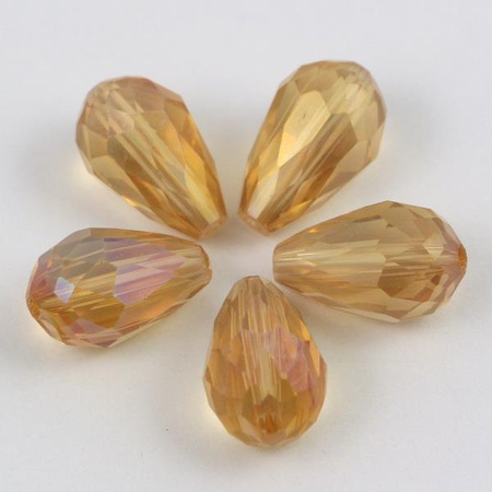 Kryształek szklany kropla fasetowana szampańska luster AB 15x10m