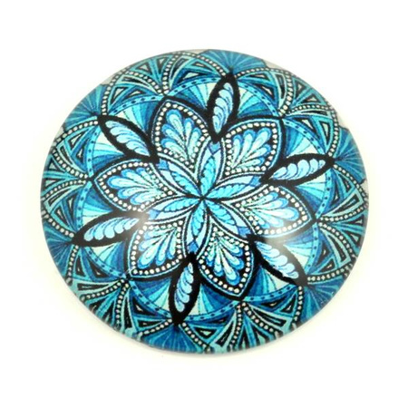 Kaboszon szklany z grafiką niebieska rozeta moneta 35mm