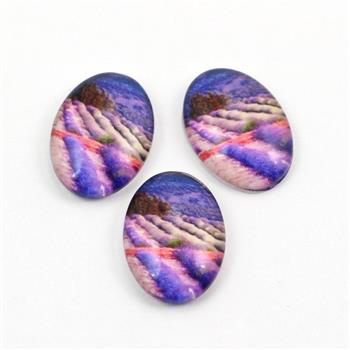 Kaboszon szklany z grafiką owal krajobraz 18x13mm