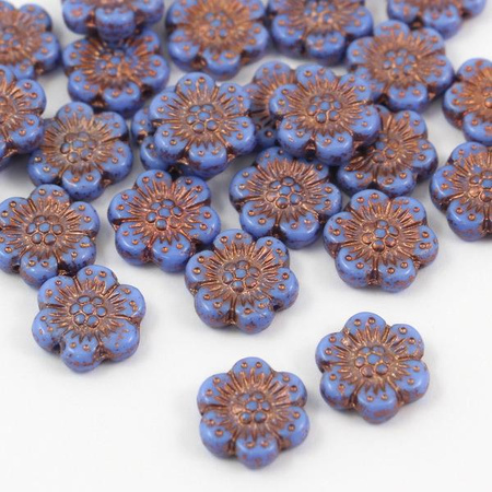 Anemone Flower Beads Opaque Sapphire Bronze Patina 14mm [1szt]