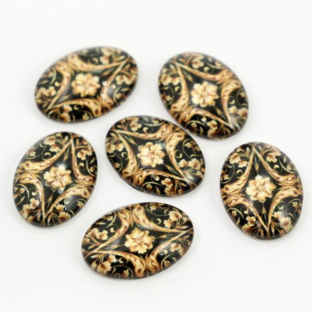Kaboszon szklany z grafiką baroque owal 18x13mm