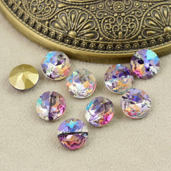 Kaboszon szklany moneta stożkowa fasetowana chaton Rainbow Tanzanite 10mm