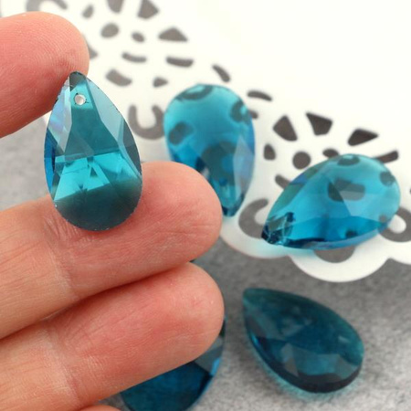 Kryształek szklany łezka fasetowana turkusowa 22x13mm