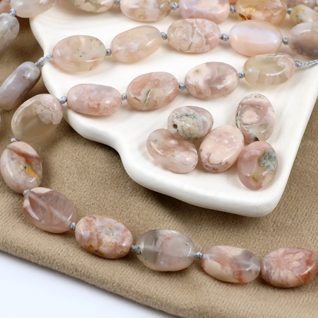 Agat sakura owal gładki 18x13mm