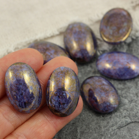 Kaboszon szklany Blue/Crystal - Luster - Opaque Topaz/Pink owal 25x18mm