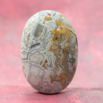 Zawieszka agat koronkowy owal 46x32mm