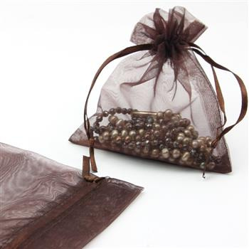Woreczek z organzy brązowy 12x10cm