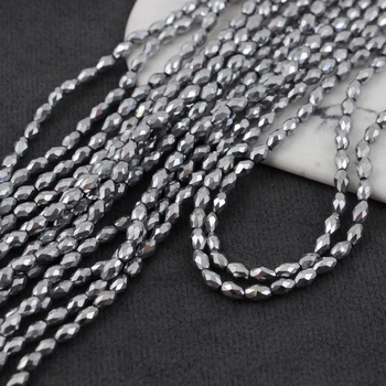 Hematyt srebrny oliwka fasetowana 5x3mm [sznur 39cm]