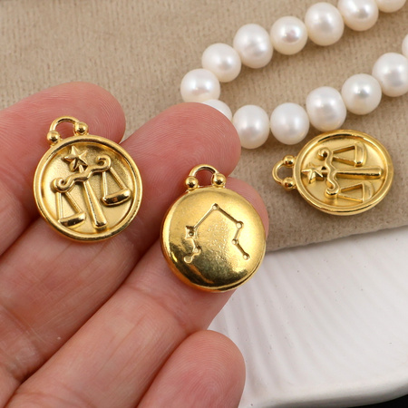 Zawieszka stal szlachetna pozłacana znaki zodiaku Waga 17mm