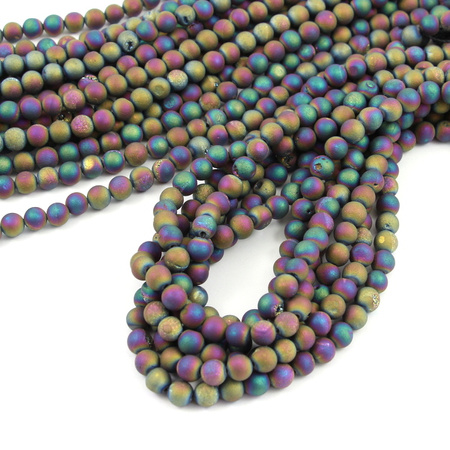 Agat rainbow z druzą platerowany kula 6mm [sznur 38cm]