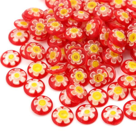 Kaboszon millefiori okrągły czerwony 11mm