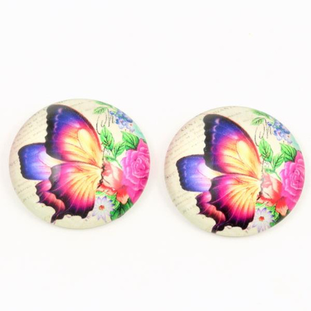 Kaboszon szklany z grafiką motyl kolorowy moneta 25mm