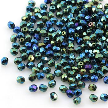 Fire Polish 3mm Jet Green Iris [40szt]