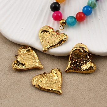 Zawieszka serce falowane stal szlachetna pozłacana 18mm