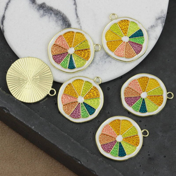 Zawieszka złota emaliowana cytryna plaster 23x20mm