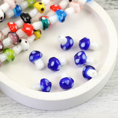 Koralik szklany granatowy grzybek muchomor 16x10mm