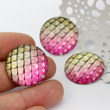 Kaboszon szklany z grafiką łuska węża moneta 25mm