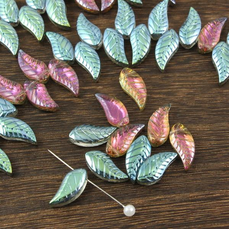 Listek szklany zielono- różowy 18x8mm [4szt]