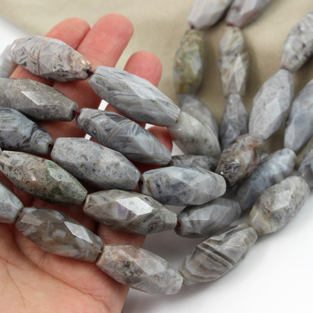 Agat bambusowy oliwka fasetowana 30x15mm