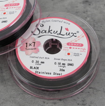 Japońska linka stalowa jubilerska SakuLux 1x7 Black 0,30mm [szpula 30m]