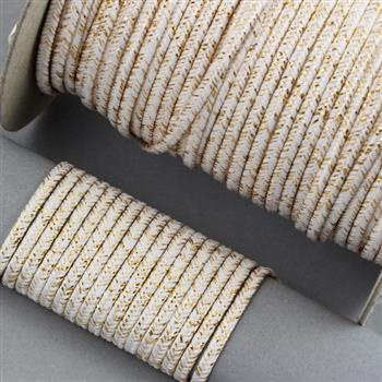 Sznurek sutasz POLSKI 3mm melanż biały + złoty [1metr]