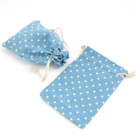 Woreczek lniany niebieski w groszki 14x10cm