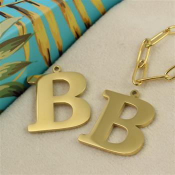 Zawieszka stal szlachetna pozłacana 25mm litera B