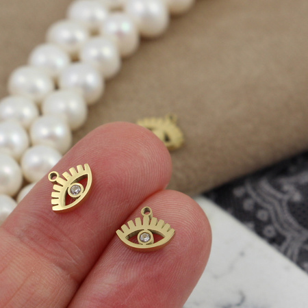 Zawieszka oko z cyrkonią stal szlachetna pozłacana PVD 9x7mm