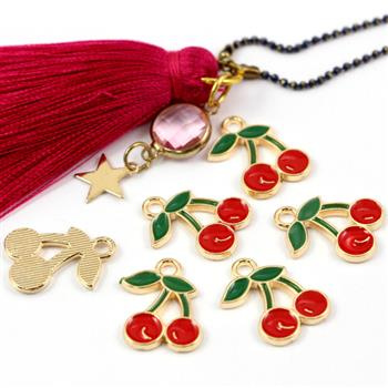 Zawieszka emaliowana wiśnia owoce 18x13mm