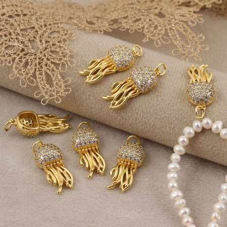 Zawieszka meduza mosiądz złocony z cyrkoniami 24x10mm