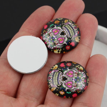 Kaboszon szklany z grafiką moneta czaszka 25mm