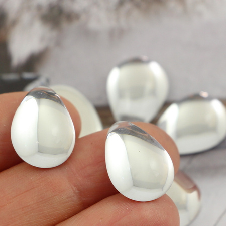 Kaboszon szklany Crystal - Silver Foiled łezka 18x13mm