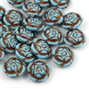 Rose Beads Opaque Turquoise Blue Matte Bronze Patina 16mm [1szt]