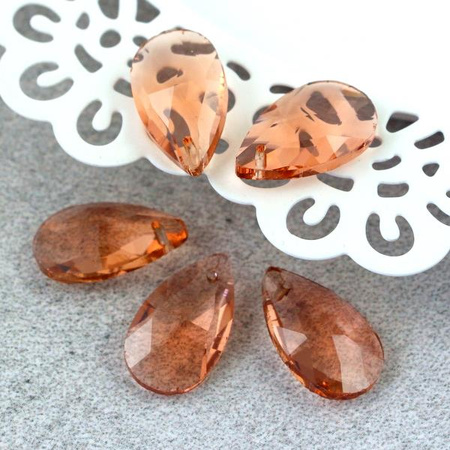 Kryształek szklany łezka fasetowana stary róż 22x13mm