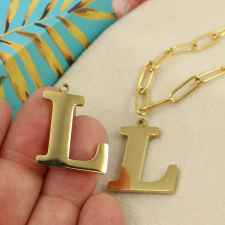 Zawieszka stal szlachetna pozłacana 25mm litera L