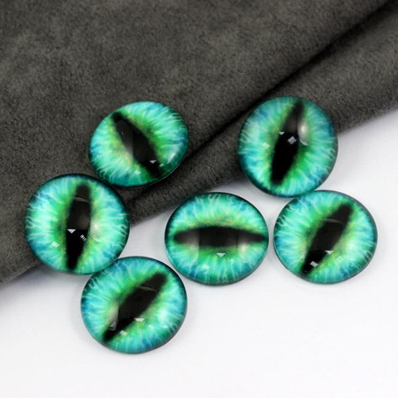 Kaboszon szklany z grafiką oko moneta zielona 20mm