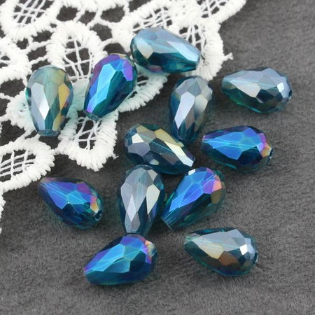 Kryształek szklany kropla fasetowana morska zieleń luster AB 15x10m
