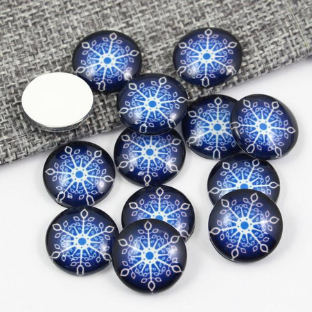 Kaboszon szklany z grafiką śnieżynka moneta 16mm [4szt]