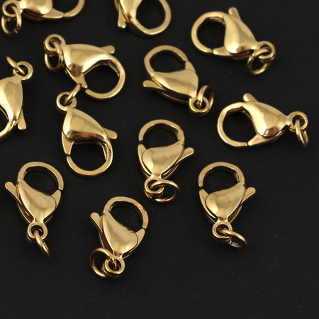 Zapięcie karabińczyk stal szlachetna pozłacana +OG 17mm