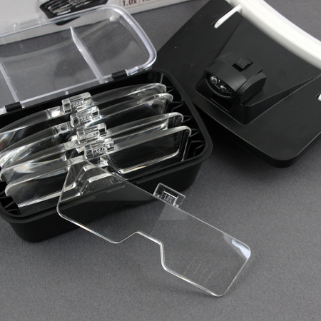 Lupa czołowa podświetlana z kompletem 5 wymiennych soczewek