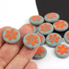 Szklana moneta z kwiatkiem Opaque Orange Turquoise 18mm