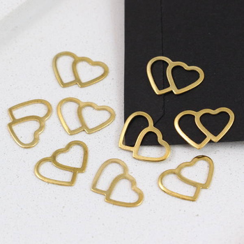 Łącznik 2 serca stal szlachetna pozłacana 13x10mm