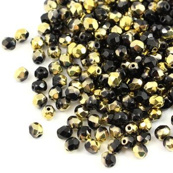 Fire Polish 4mm Jet Amber [20szt]