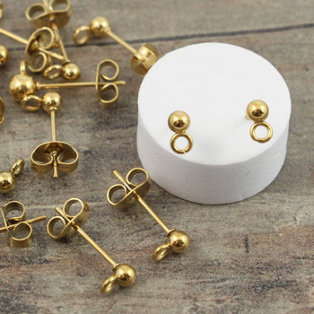 Bigle sztyfty z kulką 3mm z barankami o.przednie stal szlachetna pozłacana [para]